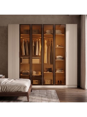 Eymense Lora Gardırop %100 MDF Çekmeceli Raflı Tekli Dolaplı Modüler Giyinme Odası Dolabı