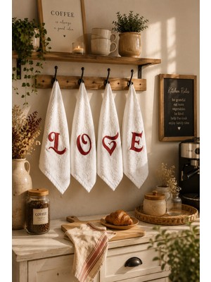 Casnack Love Nakışlı 4\'lü Mutfak ve El&yüz Havlu Seti 30X50 cm