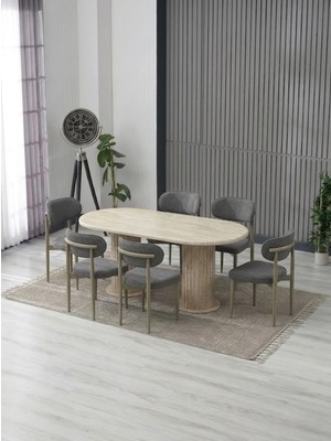 JoyMassa AURA BOHEM MASA TAKIMI 90X180 MDF MASA VE 6 ADET POLO SANDALYE