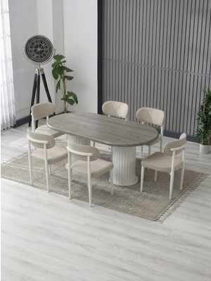 JoyMassa AURA BOHEM MASA TAKIMI 90X180 MDF MASA VE 6 ADET POLO SANDALYE
