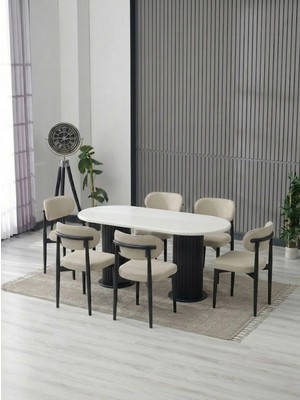 JoyMassa AURA BOHEM MASA TAKIMI 90X180 MDF MASA VE 6 ADET POLO SANDALYE