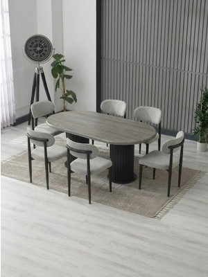 JoyMassa AURA BOHEM MASA TAKIMI 90X180 MDF MASA VE 6 ADET POLO SANDALYE