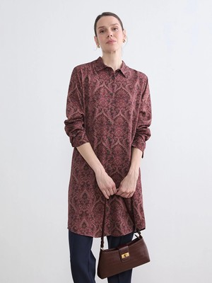 LC Waikiki Bordo Desenli Kadın Gömlek Tunik