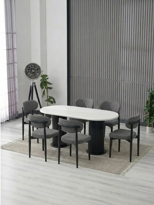 JoyMassa AURA BOHEM MASA TAKIMI 90X180 MDF MASA VE 6 ADET POLO SANDALYE
