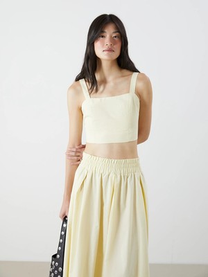 LC Waikiki Sarı Kare Yaka Askılı Poplin Crop