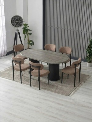 JoyMassa AURA BOHEM MASA TAKIMI 90X180 MDF MASA VE 6 ADET POLO SANDALYE