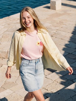 LC Waikiki Sarı Oversize Kadın Keten Gömlek