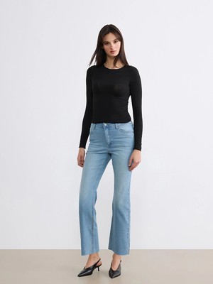 LC Waikiki Indigo Crop Flare Kadın Jean Pantolon