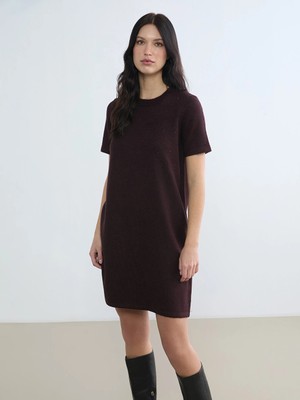 LC Waikiki Bordo Taşlı Mini Triko Elbise