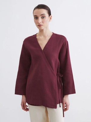 LC Waikiki Bordo Kruvaze Yaka Kadın Müslin Kimono