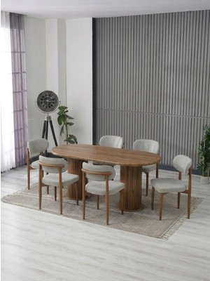 JoyMassa AURA BOHEM MASA TAKIMI 90X180 MDF MASA VE 6 ADET POLO SANDALYE