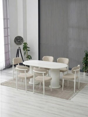 JoyMassa AURA BOHEM MASA TAKIMI 90X180 MDF MASA VE 6 ADET POLO SANDALYE