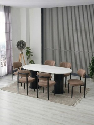 JoyMassa AURA BOHEM MASA TAKIMI 90X180 MDF MASA VE 6 ADET POLO SANDALYE