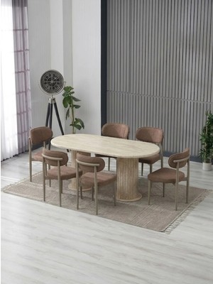 JoyMassa AURA BOHEM MASA TAKIMI 90X180 MDF MASA VE 6 ADET POLO SANDALYE