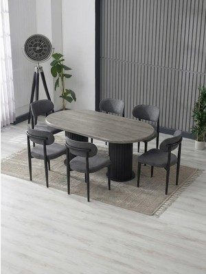 JoyMassa AURA BOHEM MASA TAKIMI 90X180 MDF MASA VE 6 ADET POLO SANDALYE