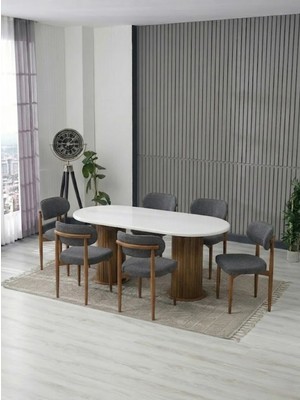 JoyMassa AURA BOHEM MASA TAKIMI 90X180 MDF MASA VE 6 ADET POLO SANDALYE