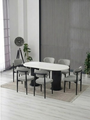 JoyMassa AURA BOHEM MASA TAKIMI 90X180 MDF MASA VE 6 ADET POLO SANDALYE