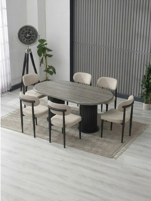 JoyMassa AURA BOHEM MASA TAKIMI 90X180 MDF MASA VE 6 ADET POLO SANDALYE