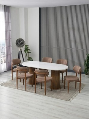 JoyMassa AURA BOHEM MASA TAKIMI 90X180 MDF MASA VE 6 ADET POLO SANDALYE