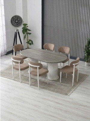 JoyMassa AURA BOHEM MASA TAKIMI 90X180 MDF MASA VE 6 ADET POLO SANDALYE