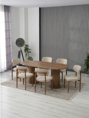 JoyMassa AURA BOHEM MASA TAKIMI 90X180 MDF MASA VE 6 ADET POLO SANDALYE