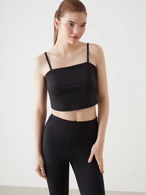 LC Waikiki Siyah Kare Yaka Askılı Kadın Crop