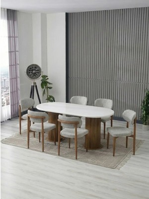 JoyMassa AURA BOHEM MASA TAKIMI 90X180 MDF MASA VE 6 ADET POLO SANDALYE