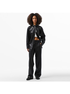 Calvin Klein Jeans Faux Leather Straight Kadın Siyah Pantolon