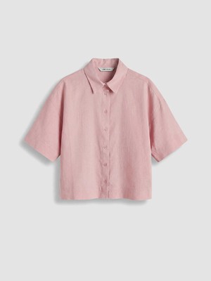 LC Waikiki Pembe Keten Karışımlı Kadın Gömlek