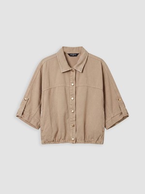LC Waikiki Bej Oversize Kadın Jean Gömlek