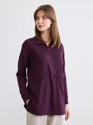 LC Waikiki Mürdüm Soft Touch Oversize Kadın Sweatshirt Tunik
