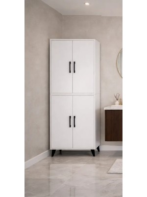 Mobilique Çınar Beyaz Suntalam Çift Katlı Banyo Dolabı – Modern, Dayanıklı ve Geniş Depolama Alanı, 190x63,9x32,7 cm