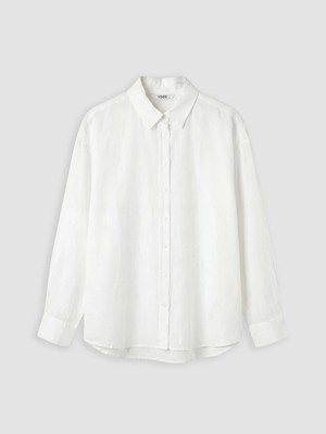 LC Waikiki Beyaz Oversize Kadın Keten Gömlek
