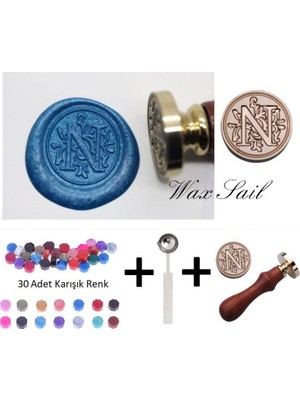 Profisher Retro Mektup Mühürü Damga N Harfi Kişiye Özel 30 Adet Mühür Mumu ve Eritme Kaşığı