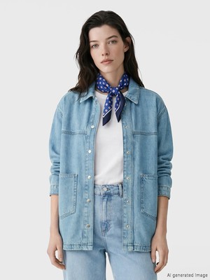 LC Waikiki Indigo Gömlek Yaka Kadın Jean Tunik