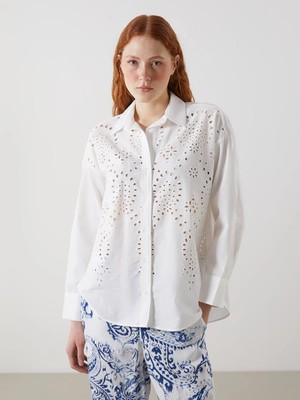 LC Waikiki Beyaz Oversize Kadın Gömlek