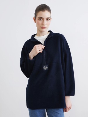 LC Waikiki Lacivert Baskılı Oversize Kadın Pelüş Sweatshirt Tunik