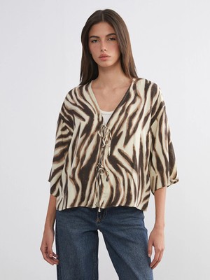 LC Waikiki Kahverengi Leopar Desenli Oversize Kadın Kimono