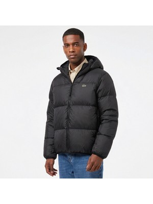 Lacoste Erkek Relaxed Fit Kapüşonlu Siyah Şişme Mont