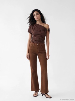 LC Waikiki Kahverengi Flare Kadın Jean Pantolon