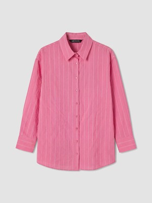 LC Waikiki Pembe Çizgili Oversize Kadın Gömlek Tunik