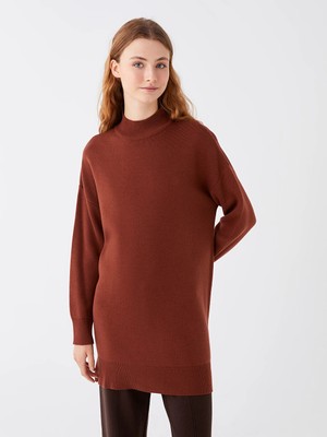 LC Waikiki Kahverengi Yarım Balıkçı Yaka Oversize Kadın Triko Tunik