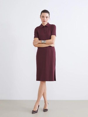 LC Waikiki Bordo Polo Yaka A Kesim Modal Karışımlı Elbise