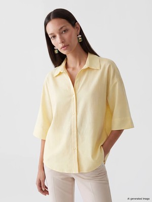LC Waikiki Sarı Oversize Poplin Kadın Gömlek