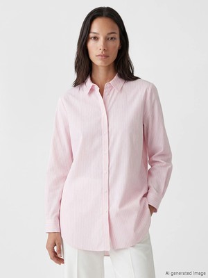 LC Waikiki Pembe Çizgili Kadın Gömlek Tunik