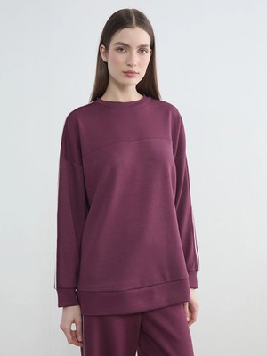 LC Waikiki Mürdüm Bisiklet Yaka Oversize Kadın Sweatshirt Tunik