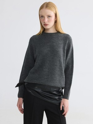 LC Waikiki Gri Bisiklet Yaka Oversize Kadın Triko Tunik