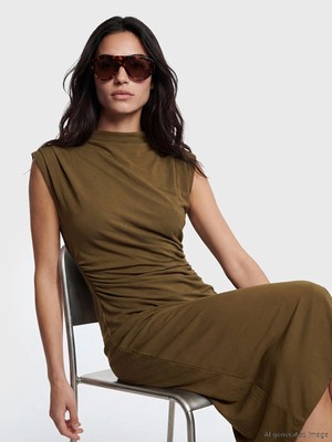 LC Waikiki Haki Büzgülü Bodycon Midi Elbise