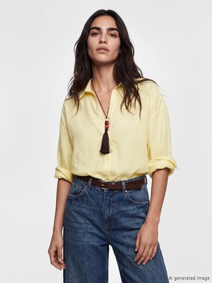 LC Waikiki Sarı Oversize Kadın Gömlek