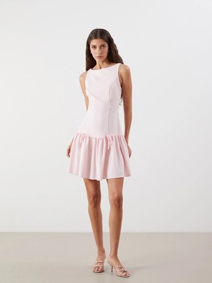 LC Waikiki Pembe Poplin Mini Elbise